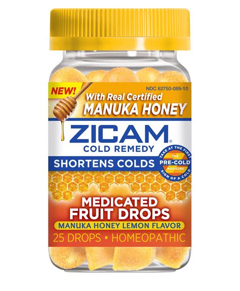 Zicam Cold Remedy Medicated Fruit Drops Manuka Honey Lemon 25 Ct