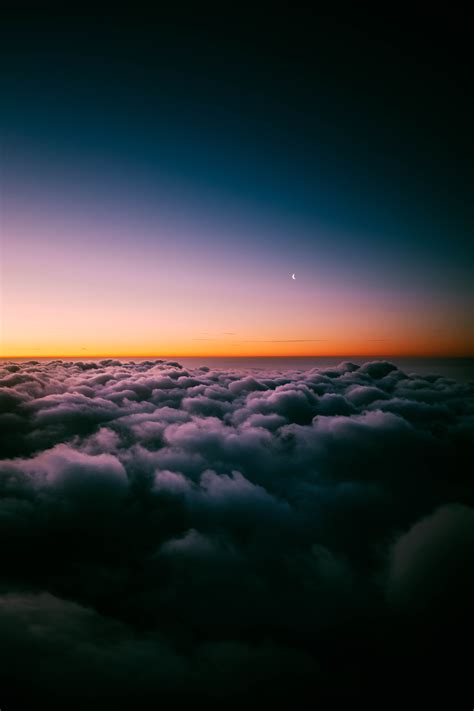 Clouds Porous Sunset Sky Horizon Twilight Moon Above Above The Clouds