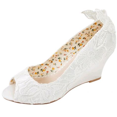 Floral Peep Toe Lace Wedge Bridal Shoe Wedding Nites