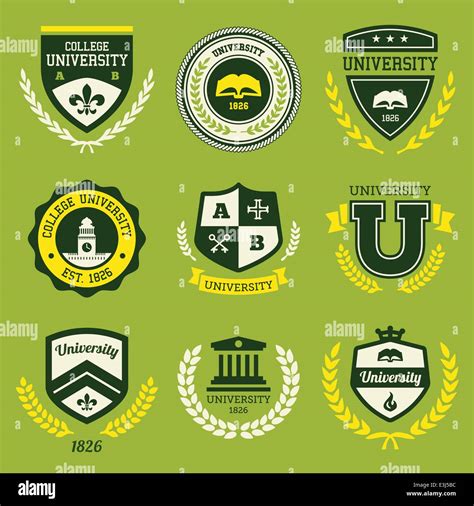 Set Of University And College School Crests And Emblems Stock Vector
