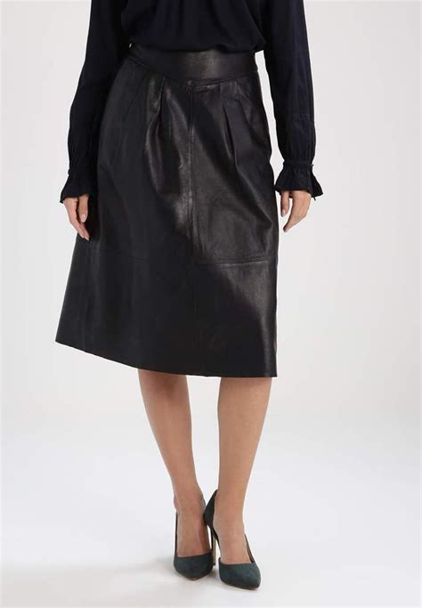 Women Real Lambskin Leather Below Knee Skirt Ws119 Black Leather