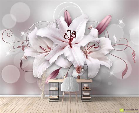 Wall Mural And Photo Wallpaper Flowers Lily On Dark Background