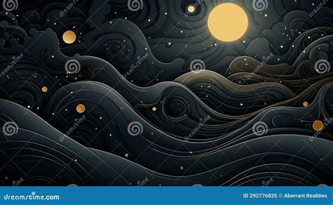 The Moon Is Shining Over The Ocean At Night Stock Illustration