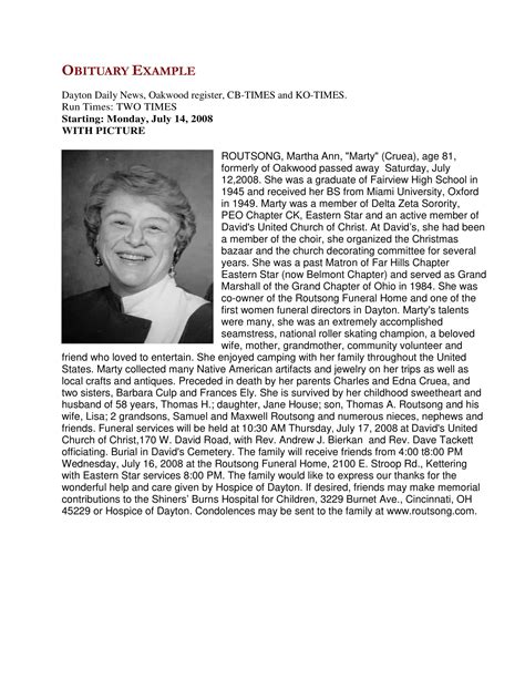 Writing A Newspaper Obituary Examples Format Pdf Tips