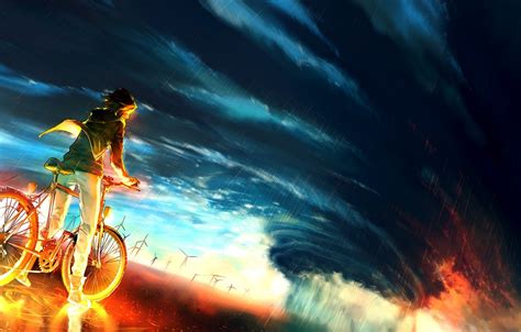 Wallpaper The Sky Bike Background Fire Storm Anime Fire Guy