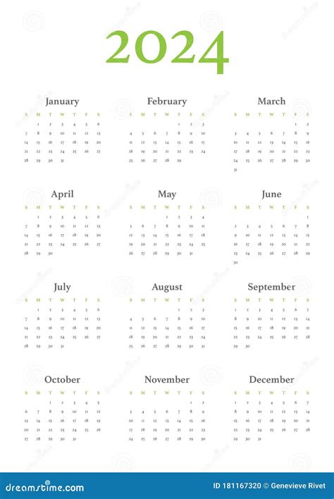 Annual Calendar For 2024 Stock Vector Illustration Of Monthly 181167320