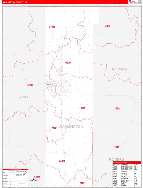 Washington County Ok Zip Code Wall Map Red Line Style By Marketmaps