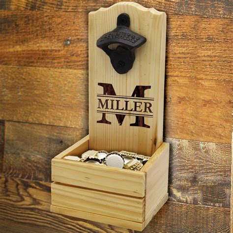 Engraved Wall Mounted Bottle Opener And Cap Catcher Personalized