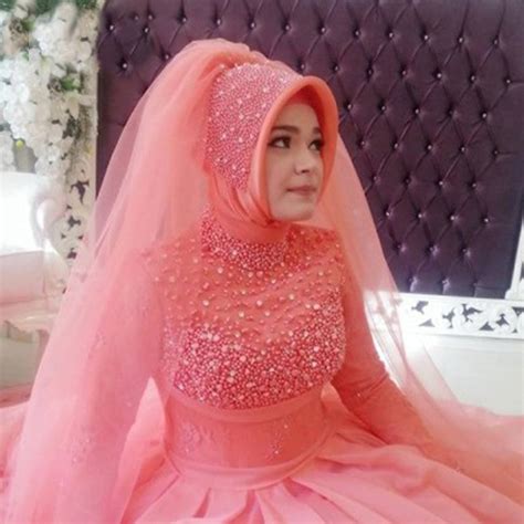 red islamic long sleeve muslim wedding dress with hijab lace wedding gowns bride dresses turkey