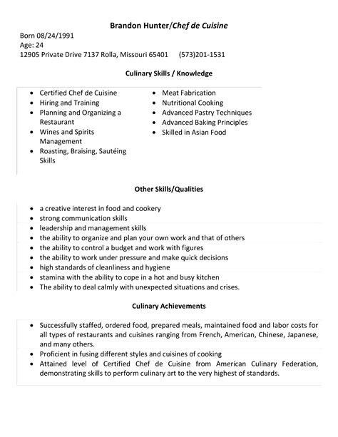 Cook Chef Resume Templates At