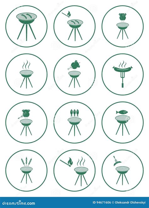 Set Of Barbecue Icons Stock Vector Illustration Of Meal 94671606