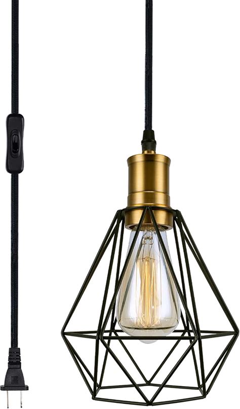 Wire Cage Pendant Light Plug In Light Fixture With Onoff Switch