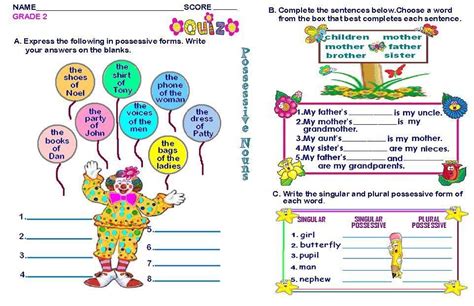 English worksheet for class 2. GRADE 2 - POSSESSIVE NOUNS