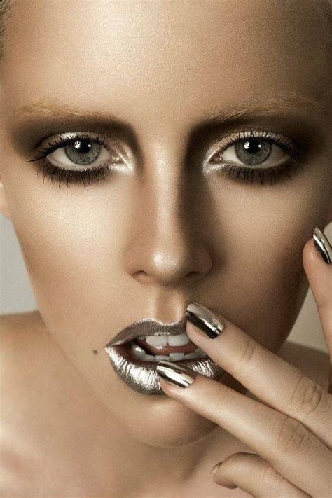 Editorial Makeup Metallic Makeup Silver Makeup Metallic Lips Gold Lips Metallic Silver Real