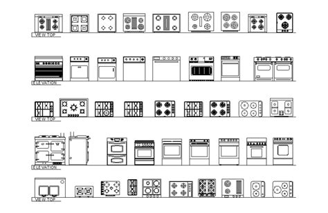 Miscellaneous Oven And Gas Kitchen Equipment Blocks Cad Drawing Details