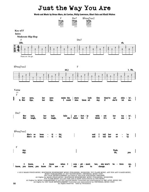 just the way you are sheet music bruno mars guitar lead sheet
