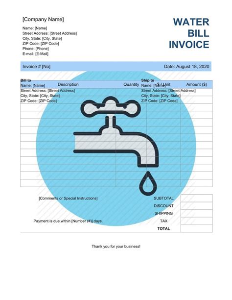 Free Water Bill Invoice Template Samples Geneevarojr