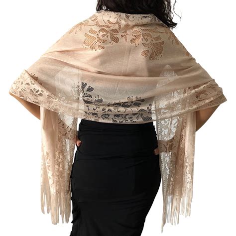 Champagne Tulle Wedding Wrap Shawl Lace Pashmina Scarf Central Chic