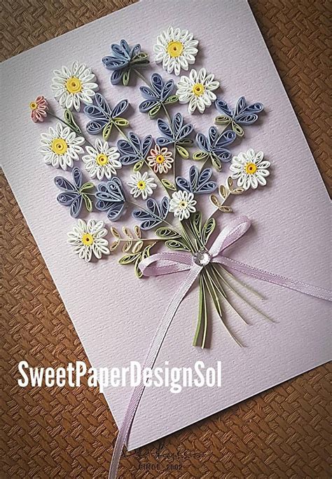 Paper Quilling Art Lavender And Daisy Flower Bouquetframed Etsy