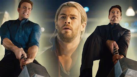 Avengers Attempt To Lift Thors Hammer In New Age Of Ultron Clip Youtube