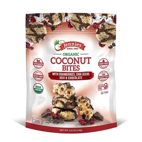 Jennies Organic Coconut Bites With Goji Chia 5 25oz Gluten Free Non