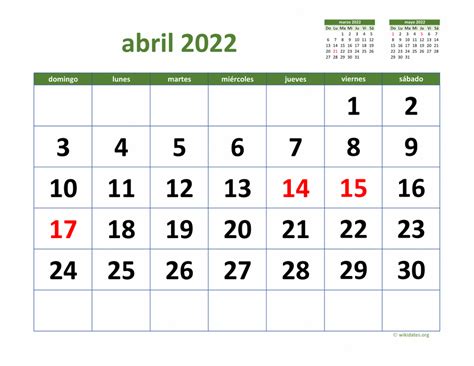Calendario Abril 2022 De México