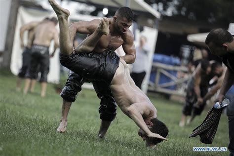Traditional Oil Wrestling Competition Held In Greek Village Of Sohos