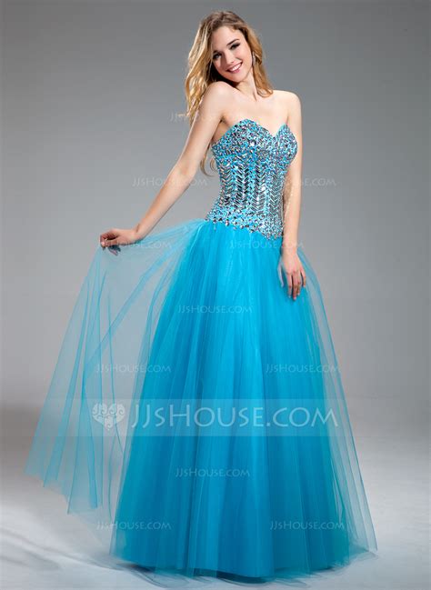 A Lineprincess Sweetheart Floor Length Tulle Prom Dress With Beading