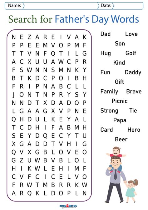 Printable Fathers Day Word Search Cool2bkids