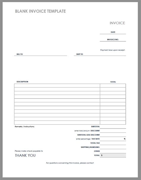 Blank Invoice Format In Excel Excel Templates