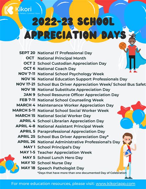 2022 23 School Appreciation Day Calendar