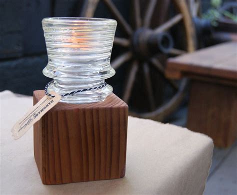 Vintage Insulator And Reclaimed Wood Candle Holder