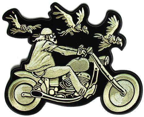 Biker And Vultures Large Motorcycle Back Patch