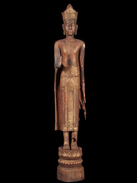 Large Antique Wood Crown Buddha Statue 3c11