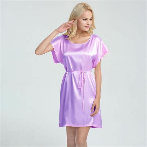19 Momme Comfortable Short Sleeved Silk Nightgown With Belt Women Luxu