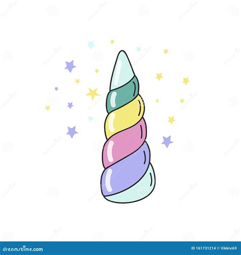 Rainbow Unicorn Horn. Color Vector Color Illustration in Doodle Style