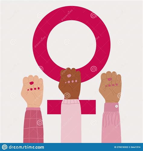 Feminism Symbol Poster Diverse Female Raised Fists With A Venus Symbol Girl Power Fight For