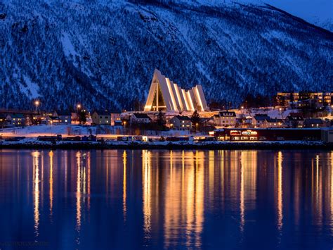 Wallpaper Tromso Norway Winter City Sea Mountain Night Lights