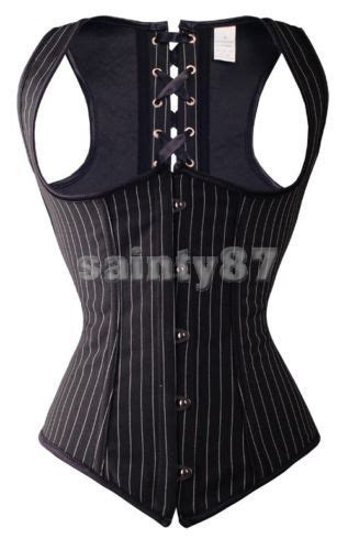 sexy black pinstripe office underbust waistcoat corset basque corsets for sale punk top under