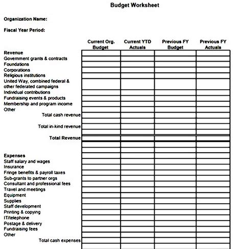 Non Profit Budget Template Printable Budget Template Printable