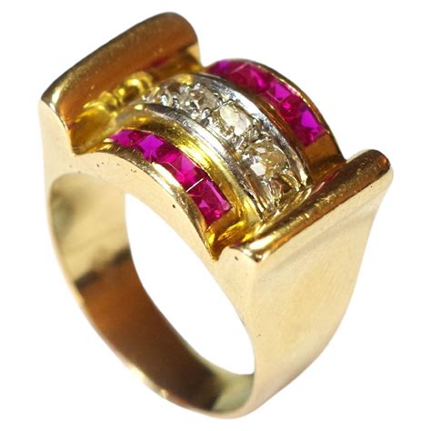French Handmade 18k Yellow Gold Diamond And Ruby Ring At 1stdibs