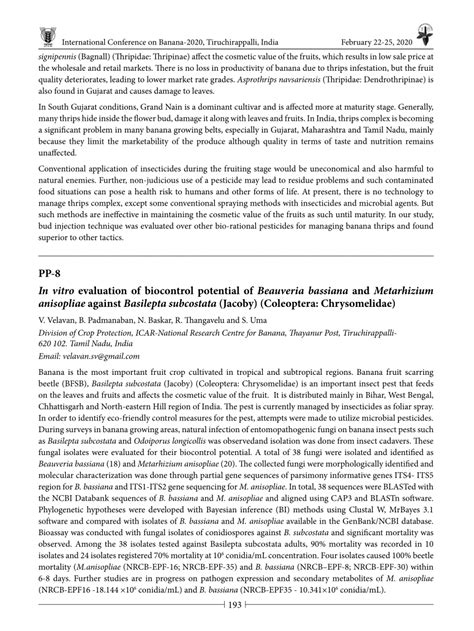 Pdf In Vitro Evaluation Of Biocontrol Potential Of Beauveria Bassiana And Metarhizium