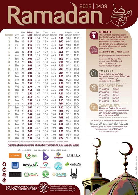Ramadan 2018 Timetable For Uk The Prayer Fasting And