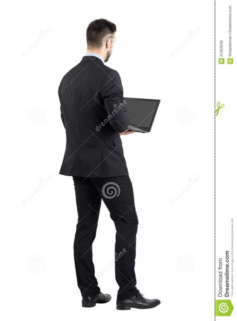 Rear View Of Young Man In Suit Using Laptop Stock Image Image Of