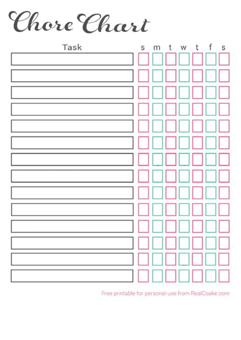 Plain Weekly Chore Chart Template Printable Pdf Download