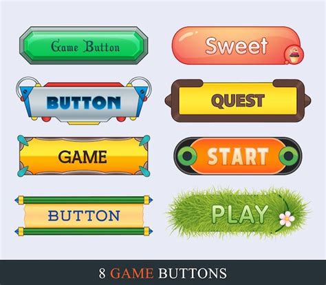Conjunto de botões da interface do usuário do jogo em estilo cartoon