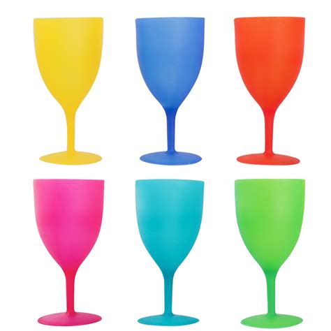 6 Pcs Reusable Plastic Picnic Goblets Set In Assorted Colors Ebay