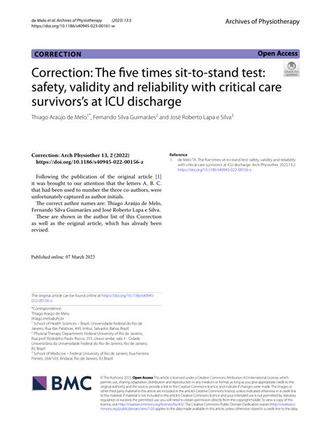 Pdf Correction The Five Times Sit To Stand Test Safety Validity