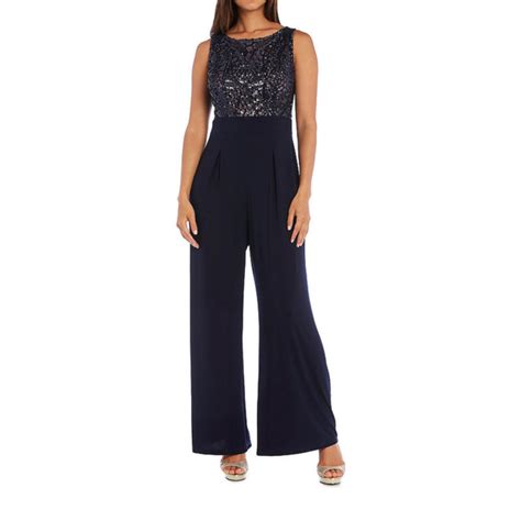 R M Richards Sleeveless Embroidered Sequin Jumpsuit Color Navy Size 12