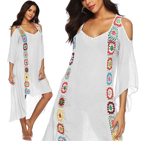 Plus Size Beach Dress Long Cover Up Swimsuit Bikini Women Ups Large White Bathing Suit Swim Wear